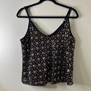 Shyanne Black Sequin Embellished Camisole Top Sparkly Party Evening Size M
